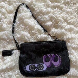 Coach Black Signature Wristlet with Purple Graphic – Barely Used – 6.5” x 4.5”